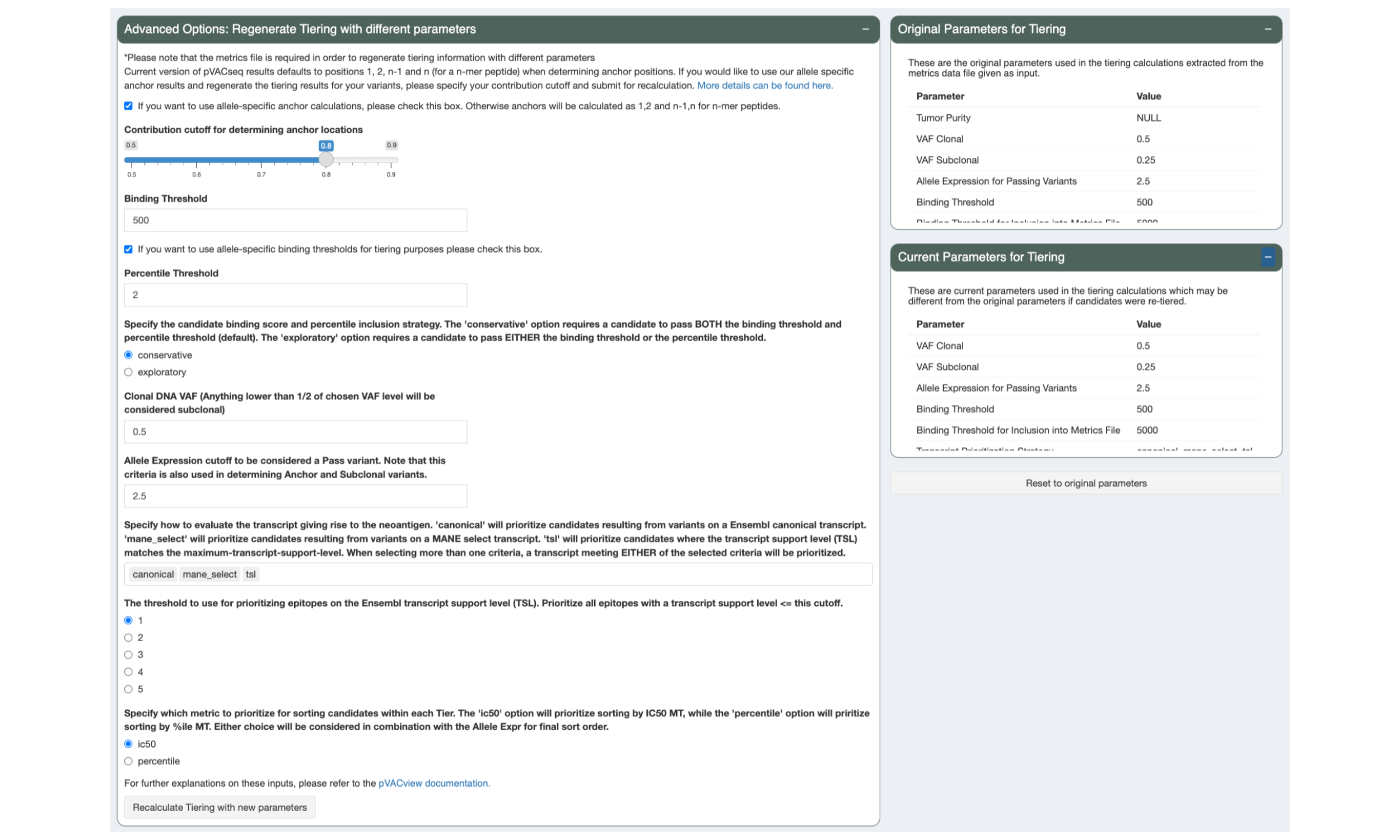 Users can re-tier the neoantigen candidates by adjusting the tiering thresholds.