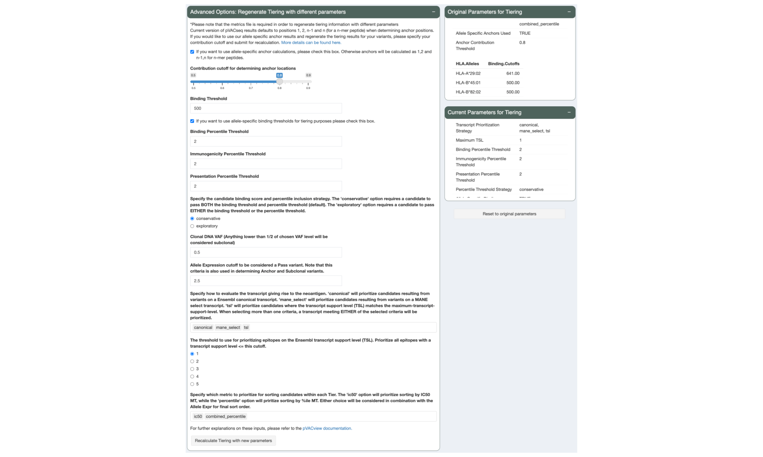Users can re-tier the neoantigen candidates by adjusting the tiering thresholds.