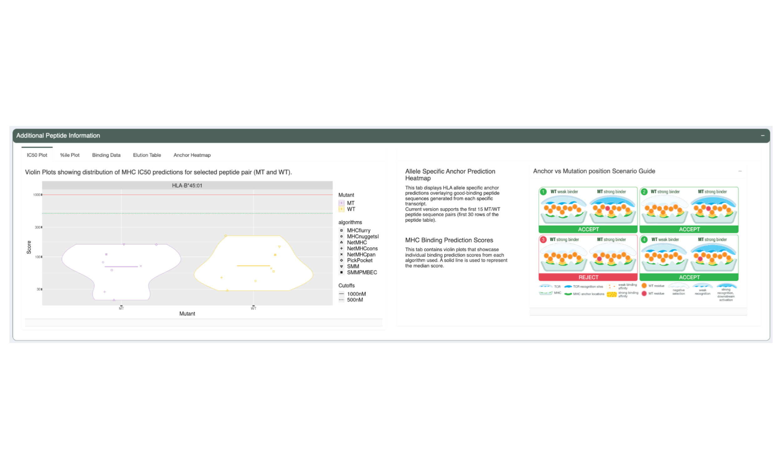 The Additional Peptide Information panel shows more information for the peptide selected in the Transcript Set Detailed Data panel.