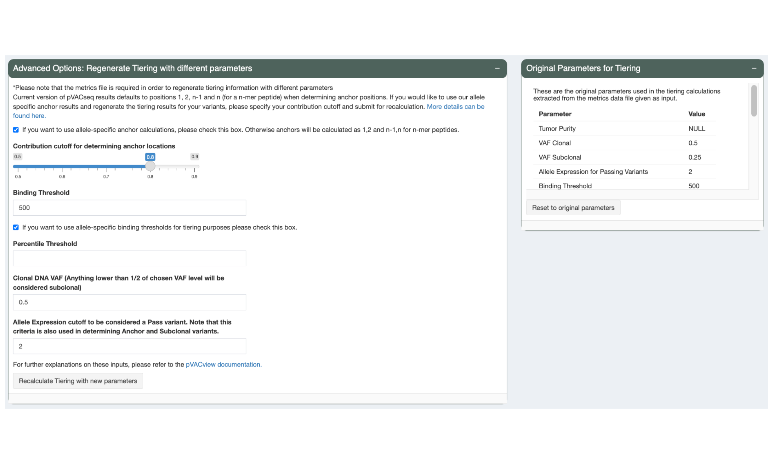 Users can re-tier the neoantigen candidates by adjusting the tiering thresholds.