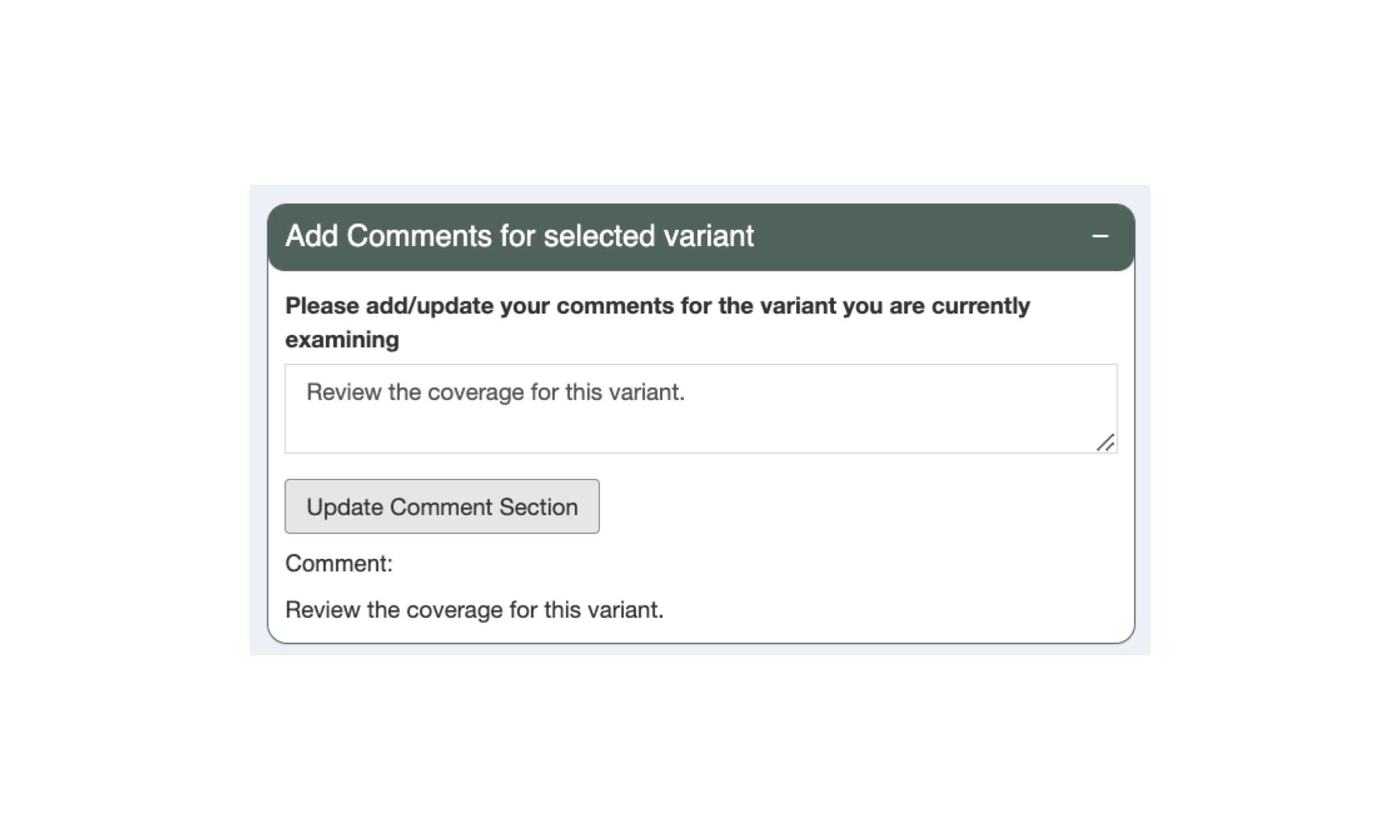 Users can leave comments on each variant.